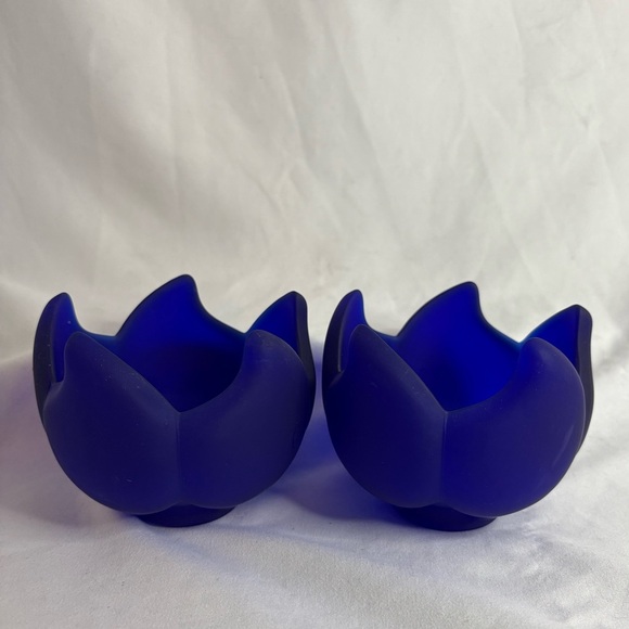 2-Cobalt blue, frosted tulip votive holders/Italy - Picture 3 of 5